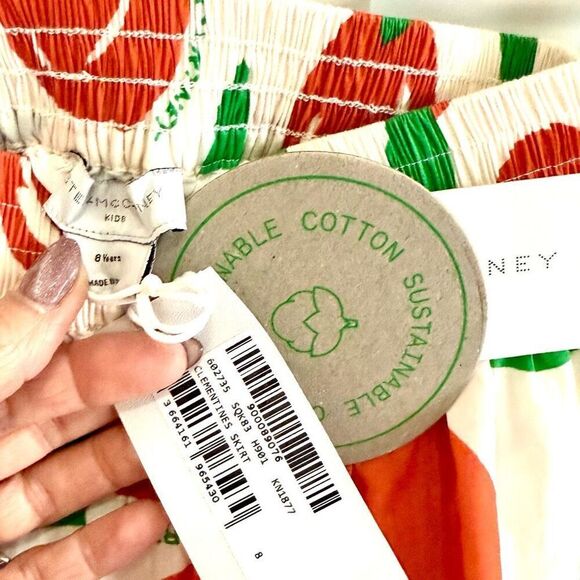 NWT Stella McCartney Kids Ivory & Orange Cotton Skirt with a clementine print. - Picture 5 of 9